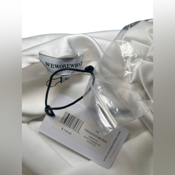 WeWoreWhat White Strapless Satin Midi Dress w/ Flower Necktie Size 14 NWT - Picture 8 of 8